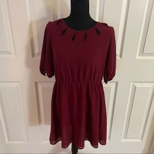 Forever 21 maroon half sleeve polyester above knee dress